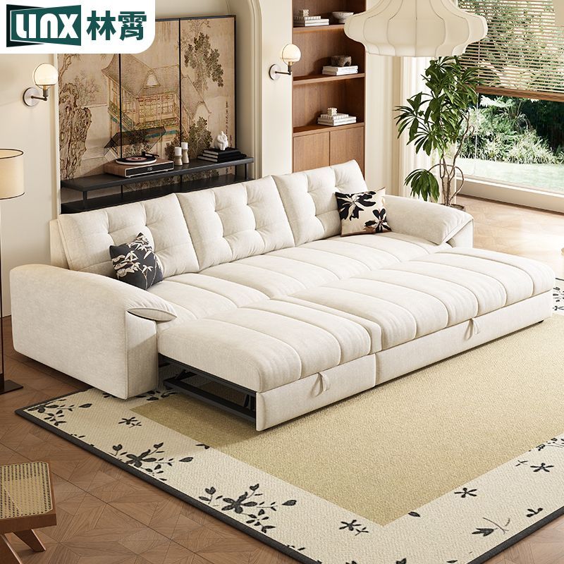[Lin Xiao] Elephant Ear Chenille Velvet Chaise Sofa Bed, Foldable 2-in-1 Multi-functional Furniture for Small Space Living Rooms
