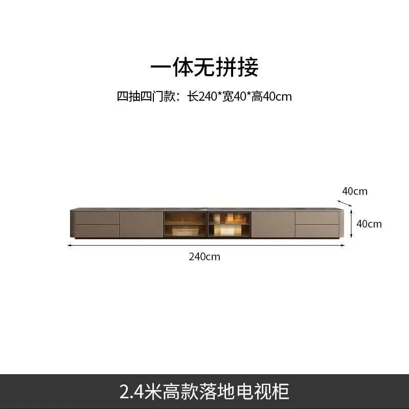 輕奢實木電視櫃簡約現代巖板客廳家用地臺地櫃意式極簡玻璃影視櫃