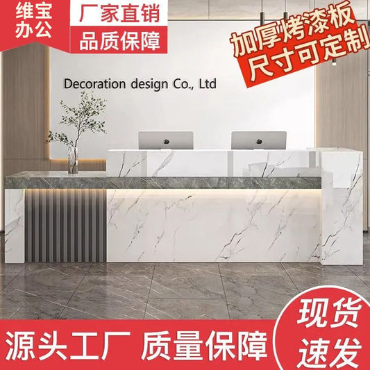 新中式公司前台接待台吧台收银台大厅柜台现代简约店铺小型办公桌