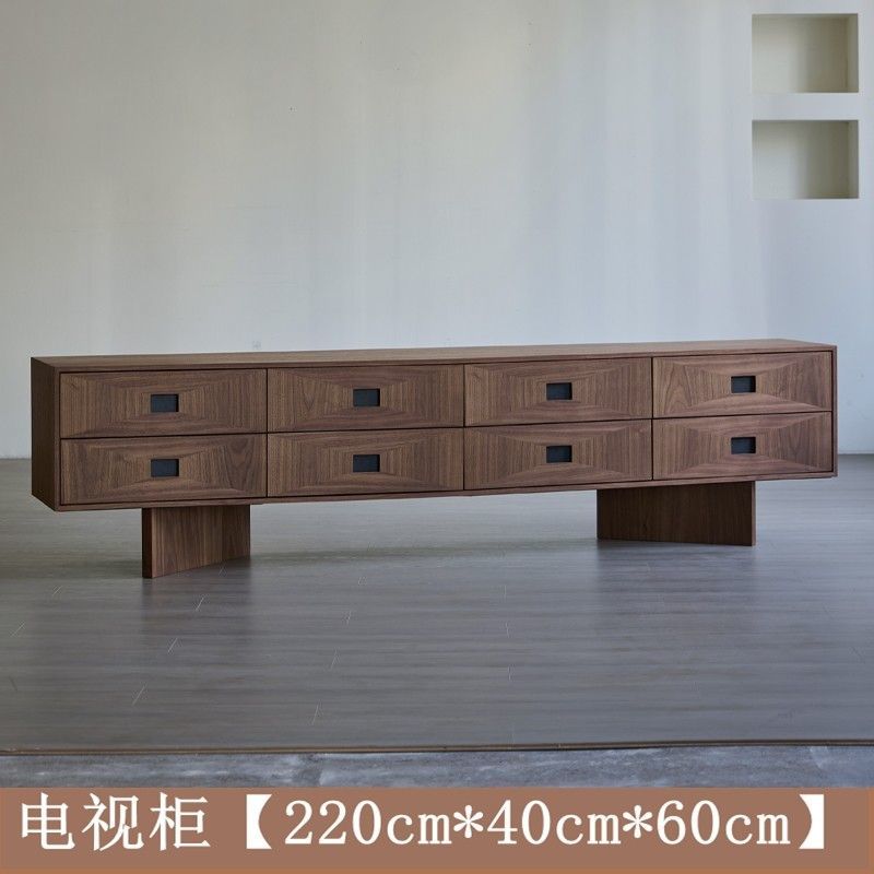 中古風電視櫃黑胡桃木色實木電視機櫃侘寂風家用儲物櫃子復古地櫃