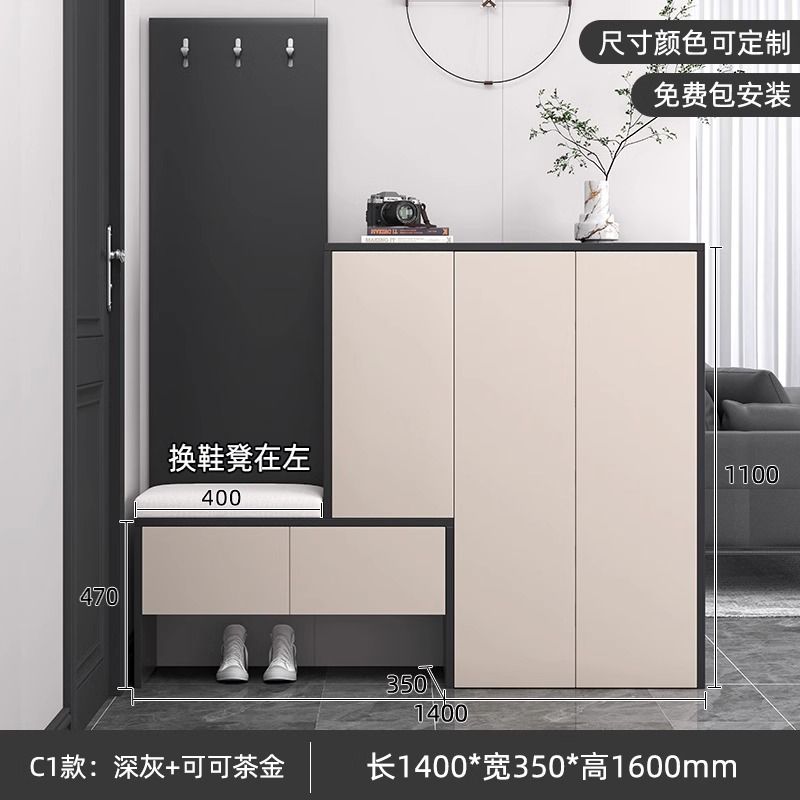 鞋櫃輕奢進門玄關櫃帶換鞋凳家用門口客廳現代簡約定製儲物收納櫃