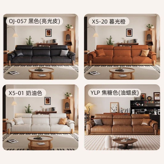 新款電動真皮沙發客廳多功能智能中古風可伸縮可躺沙發牀一體兩用