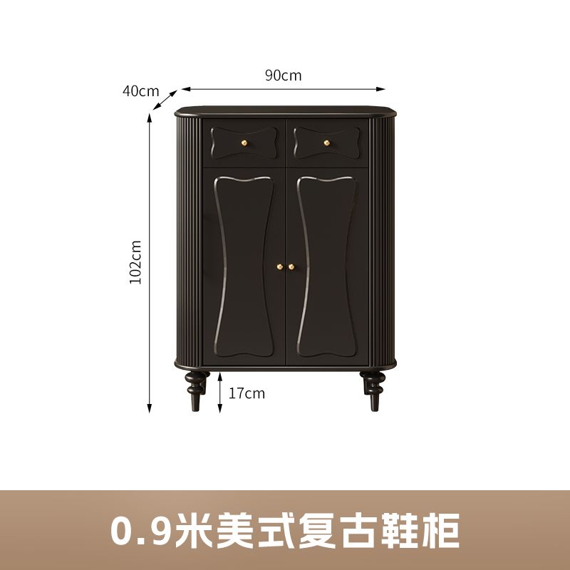 法式復古入戶鞋櫃玄關櫃一體黑色烤漆實木美式樺木家用圓角收納櫃