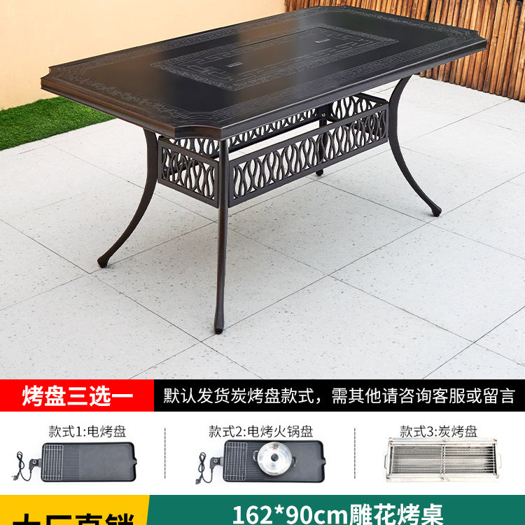 户外桌椅烧烤组合庭院花园室外露台铸铝休闲家具家用无烟烧烤桌椅