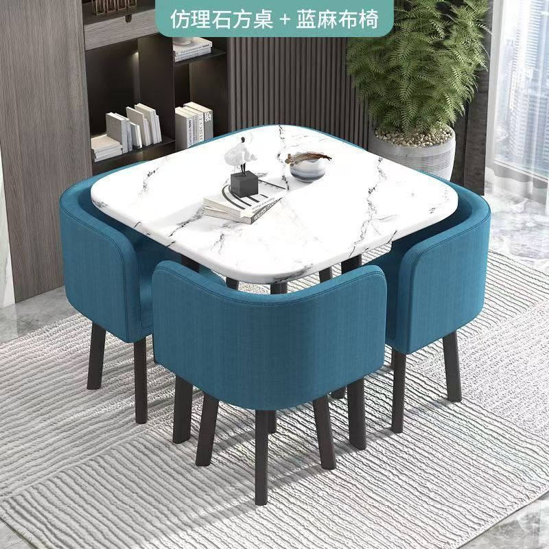 家用收纳小户型餐桌洽谈桌椅接待简约餐桌椅组合圆桌可收纳餐桌