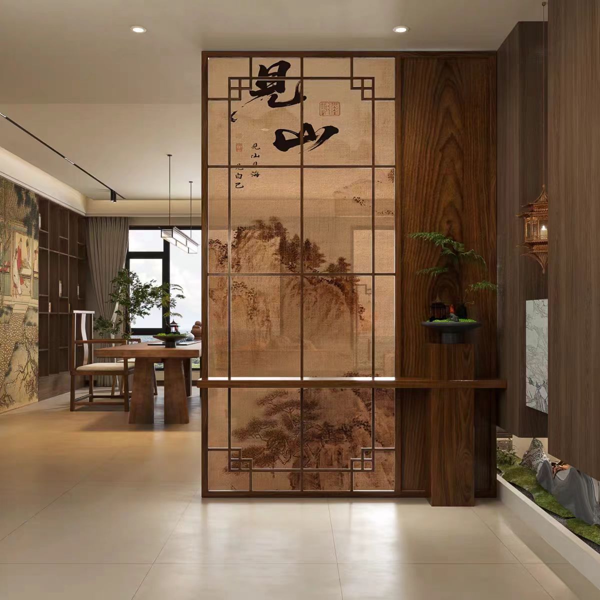 入戶正對門沙發邊屏風隔斷中式遮擋臥室客廳實木鏤空格柵宋代美學
