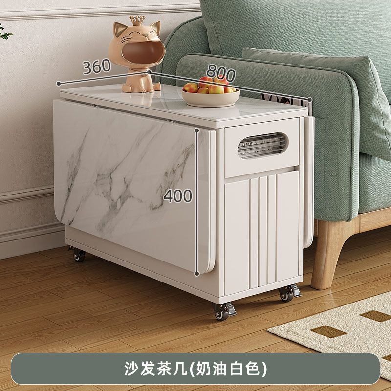 沙发边几角几边柜折叠茶几岩板餐桌两用客厅多功能小推车移动茶台
