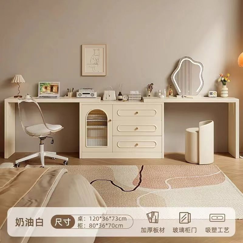 梳妆台卧室简约现代床头柜化妆台收纳柜一体2024新款奶油风化妆桌