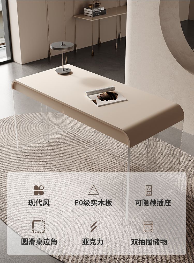 奶油風亞克力懸浮書桌梳妝寫字一體辦公桌前臺諮詢洽談電腦桌ST