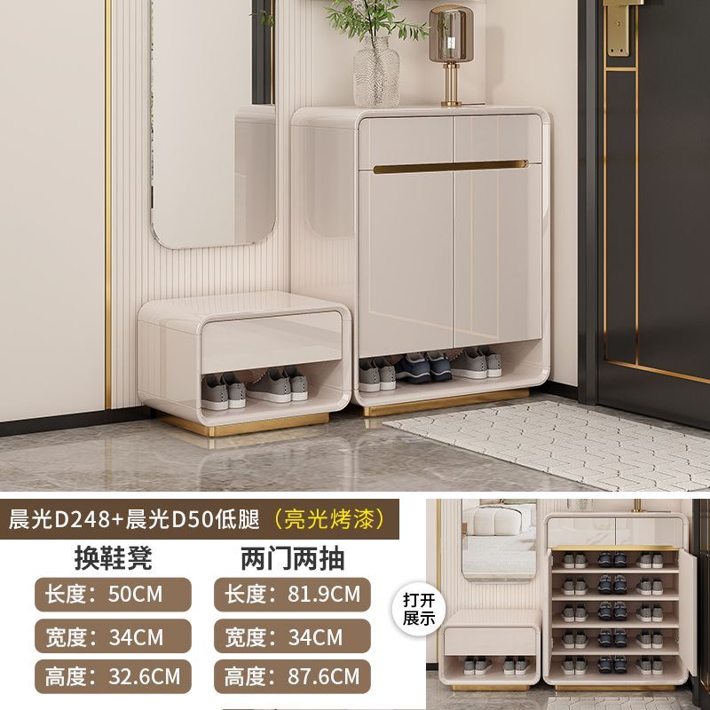 2025新款鞋柜挂衣架斗柜一体储物柜靠墙衣帽架简约奶油多层大容量