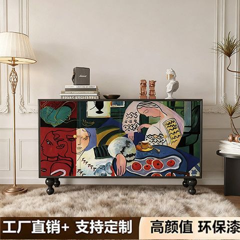 法式抽象玄關櫃彩繪實木定製餐邊櫃客廳民宿儲物櫃臥室收納櫃鞋櫃