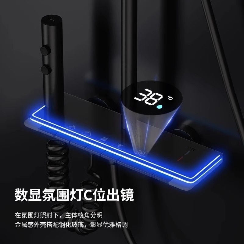 德国皇琥淋浴花洒套装家用恒温数显增压钢琴键枪灰色卫浴喷头整套