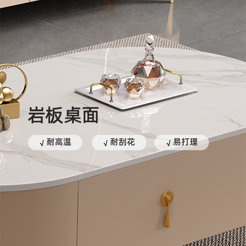 茶几客厅2024新款椭圆形家用现代简约轻奢高级岩板茶几电视柜组合