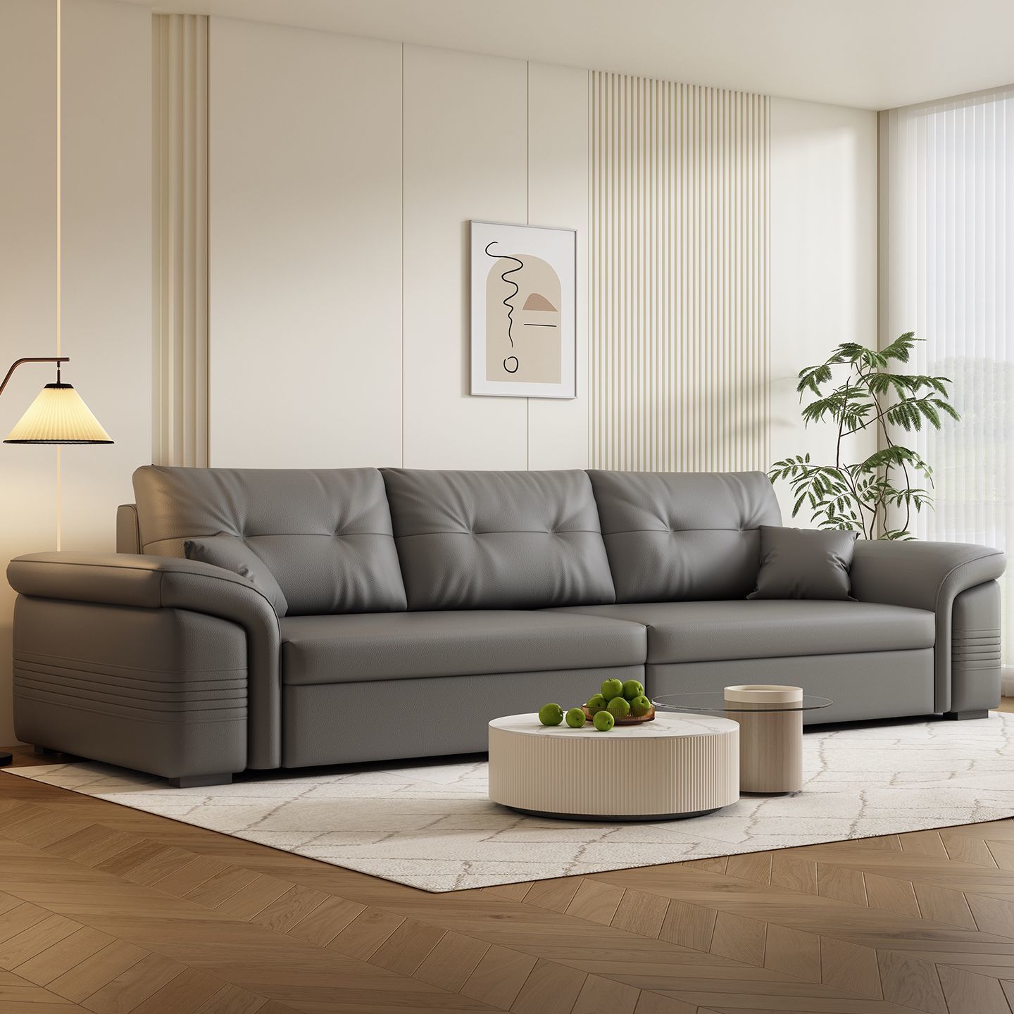 富洛曼儲物沙發2025新款意式極簡復古風輕奢貓抓皮直排收納大沙發
