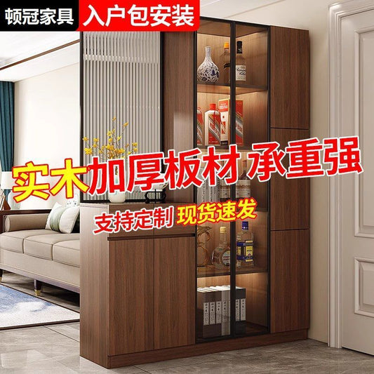 實木入戶玄關櫃鞋櫃一體客廳隔斷屏風櫃正對門儲物門廳櫃中古定製