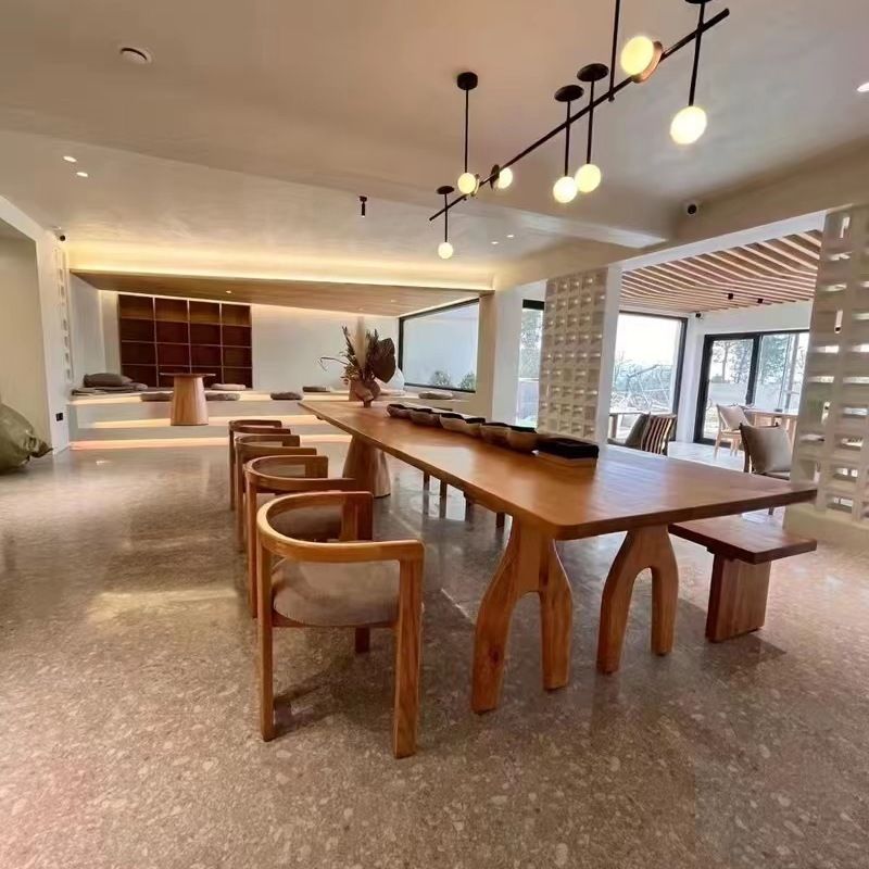 侘寂风家用小户型餐桌椅北欧实木长方大板中岛台书桌工作桌会议桌