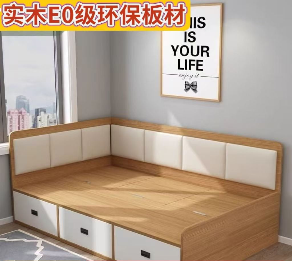 实木阳台榻榻米床小户型省空间软包床收纳储物床抽屉落地高箱定制