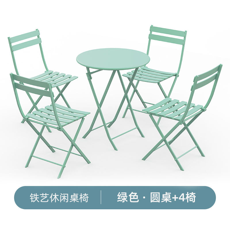 户外桌椅可折叠组合室内圆桌组合三件套露台户外折叠休闲铁艺桌子