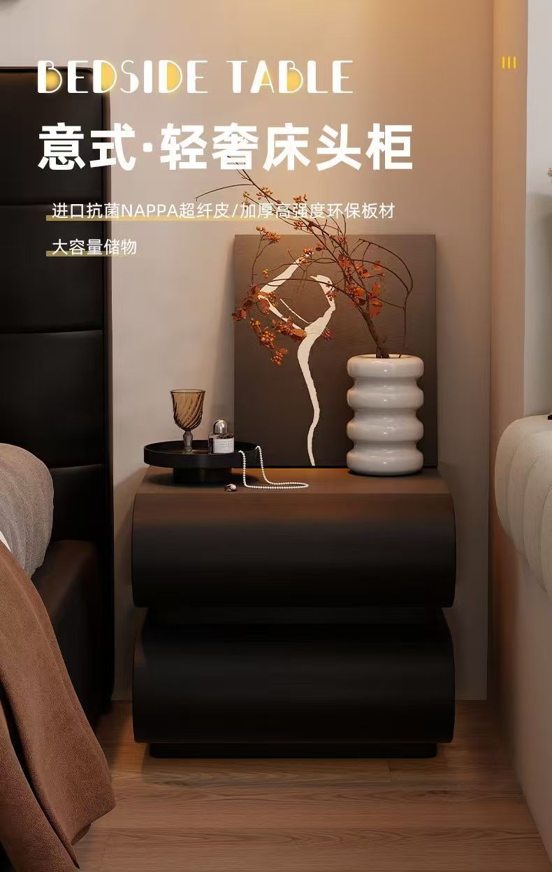 網紅奶油風全實木牀頭櫃臥室家用牀邊櫃2025新款意式牀頭櫃收納櫃