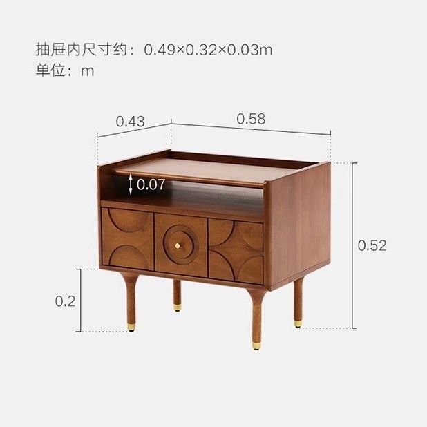 北歐牀頭櫃中古復古風臥室收納櫃子實木雕花抽屜櫃客廳沙發邊幾