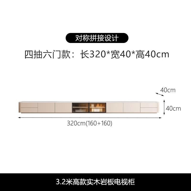 實木落地高款電視櫃法式輕奢高級感巖板地臺新款現代簡約客廳地櫃