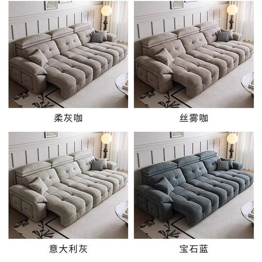 雪尼爾電動沙發牀兩一體用零靠牆奶油風簡約客廳電動伸縮可躺可睡