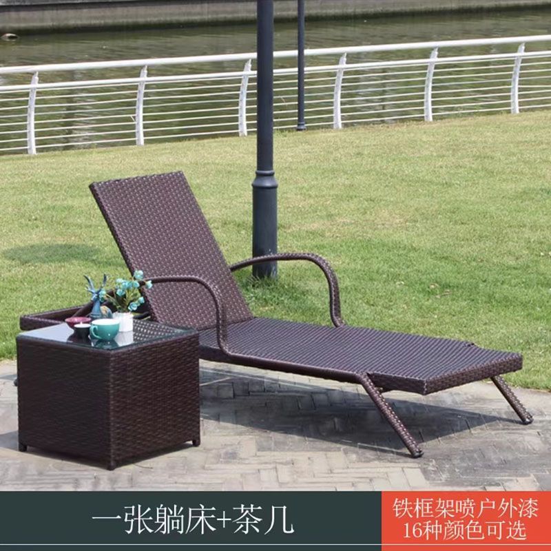户外躺床阳台休闲藤椅室外庭院躺椅别墅游泳池躺床折叠藤编沙滩椅