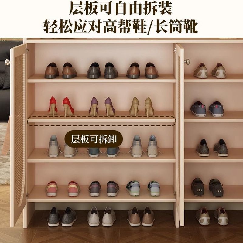入户收纳鞋柜复古家用藤编门口透气隔断新款玄关靠墙储物落地鞋柜