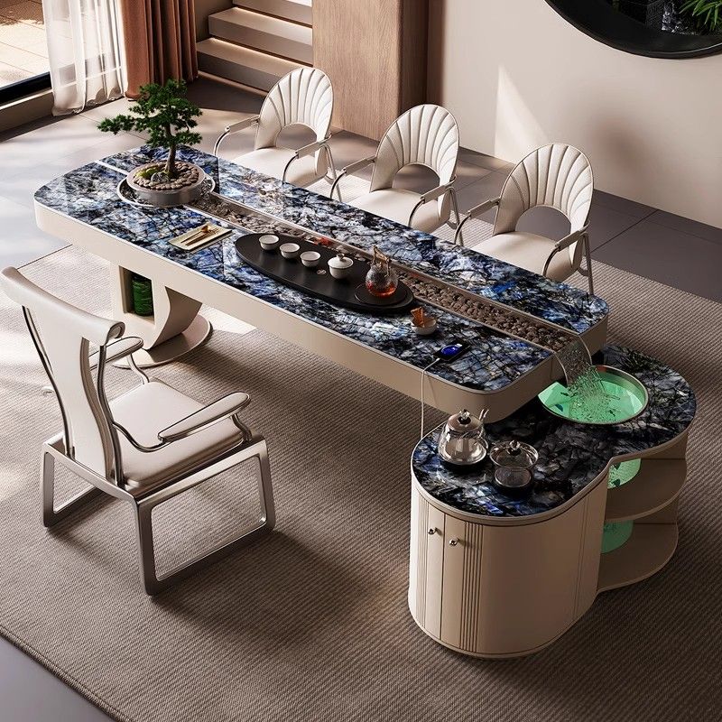妙聚 流水茶桌景观一体循环养鱼茶台轻奢现代高级感岩板泡茶桌