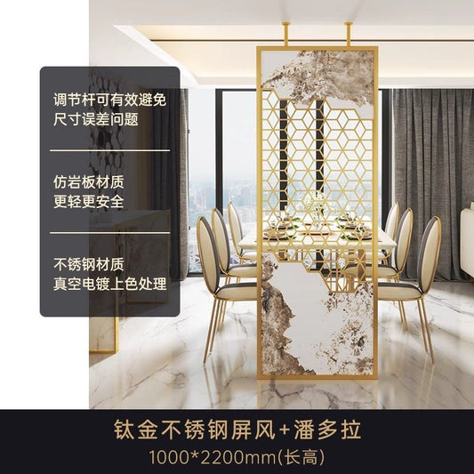 新中式不鏽鋼輕奢屏風現代簡約高端隔斷牆餐客廳入戶玄關裝飾定製