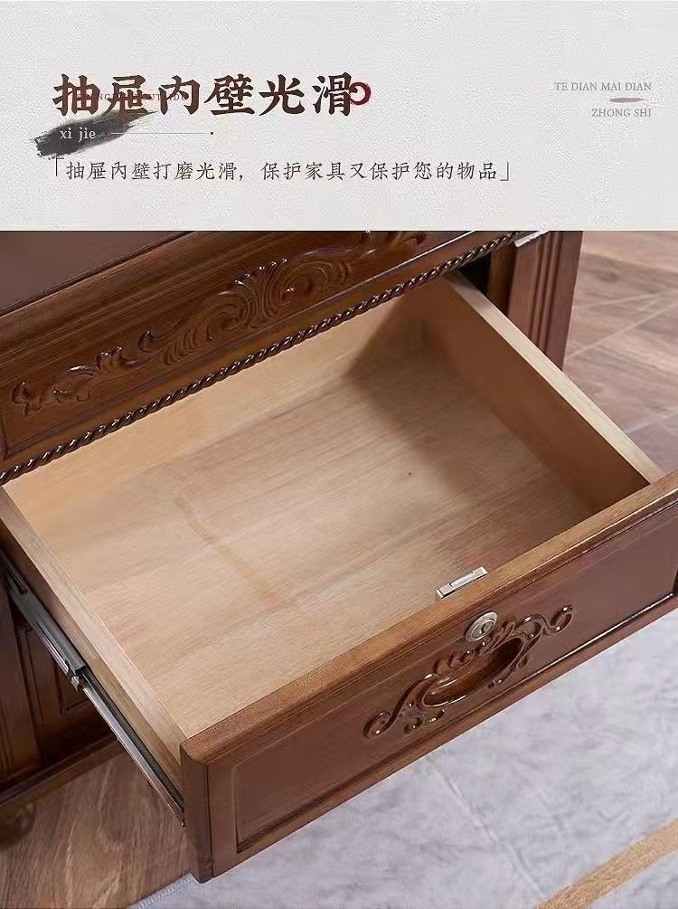 中式復古整裝帶鎖雕花實木新款牀頭櫃簡約臥室牀邊儲物櫃家用收納