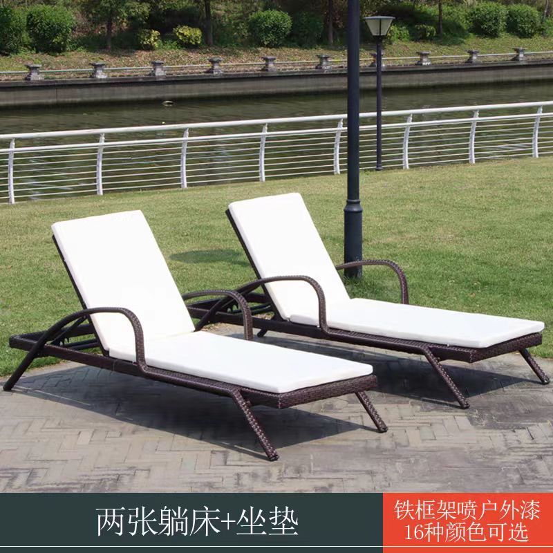 户外躺床阳台休闲藤椅室外庭院躺椅别墅游泳池躺床折叠藤编沙滩椅