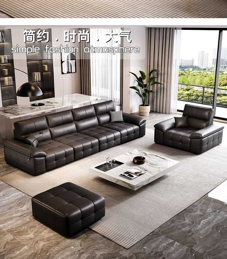 Lawrence Genuine Leather Italian Light Luxury Wall-Hugger Power Reclining Sofa Bed with Middle Flip Retractable Function