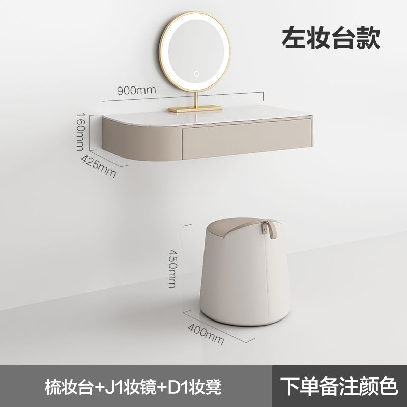 輕奢轉角梳妝檯書桌一體現代簡約ins風壁掛式懸空臥室鏡子化妝桌