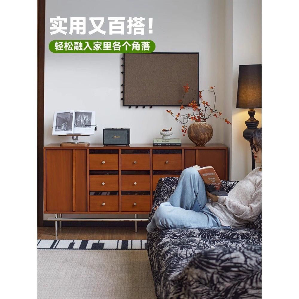 复古北欧实木客厅边柜储物柜卧室小户型床尾简约收纳柜中抽屉九斗