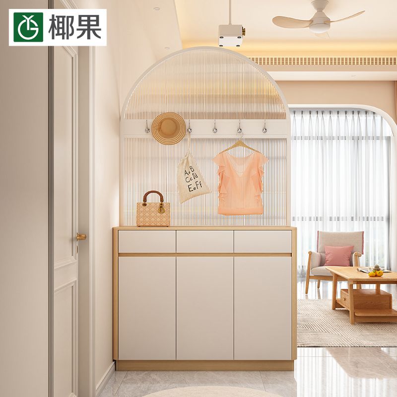 奶油風入戶正對門圓弧玄關櫃鞋櫃家用門口客廳遮擋玻璃屏風隔斷櫃