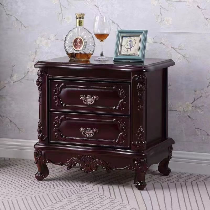 全實木歐式牀頭櫃雕花復古家用奢華法式臥室家用牀邊櫃高檔儲物櫃