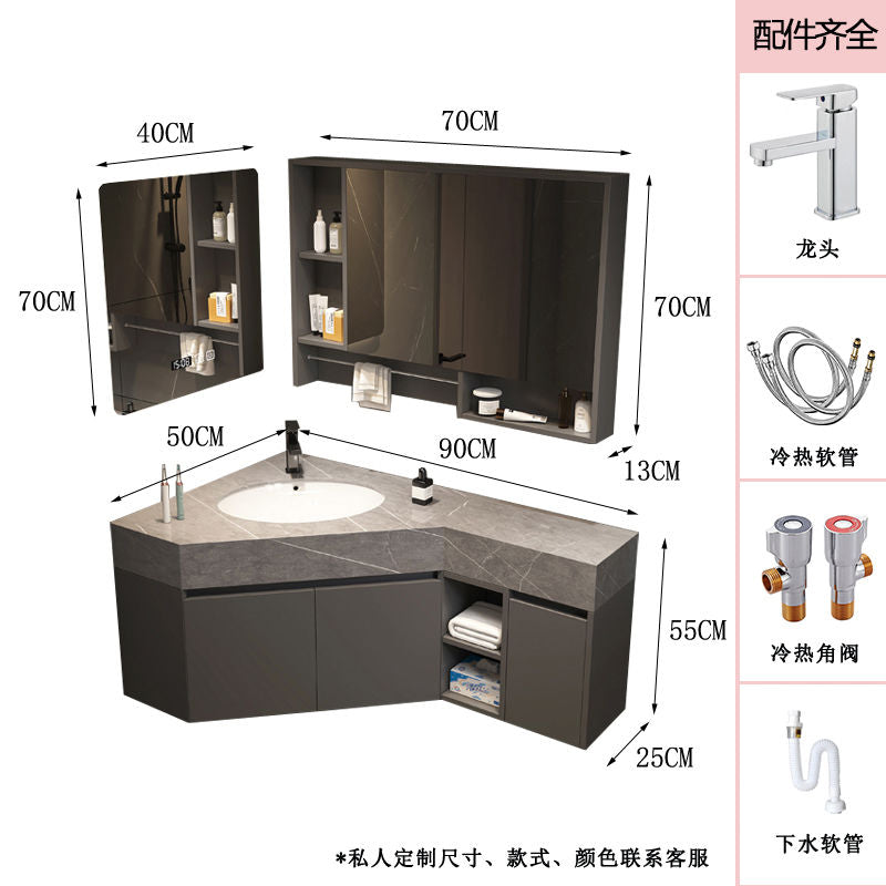 轻奢岩板三角浴室柜定制小户型形转角直角实木陶瓷盆卫生间洗手台
