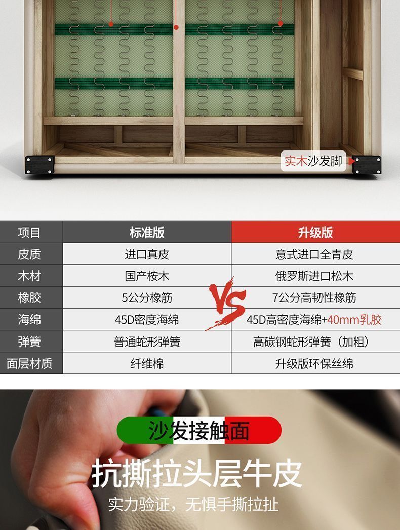 [木孔指]真皮沙發頭層牛皮現代簡約客廳整裝貴妃北歐風格傢俱組合