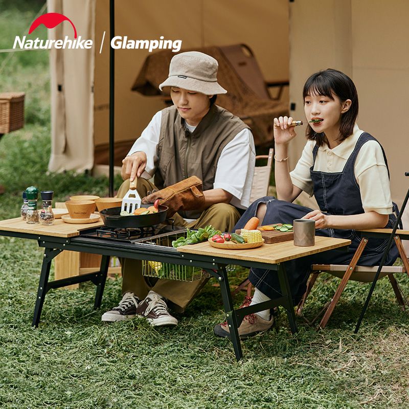 Naturehike挪客戶外露營燒烤桌子IGT可延伸竹臺滑軌桌便攜摺疊桌