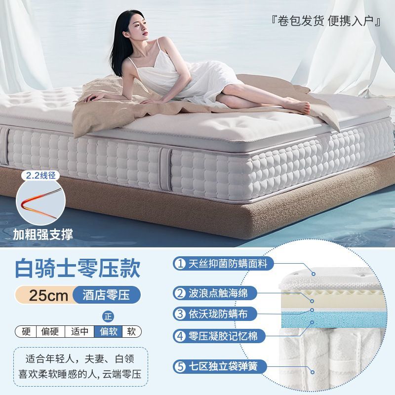 藍色記憶棉盒子牀墊超軟酒店超軟乳膠牀墊獨立彈簧席夢思壓縮捲包