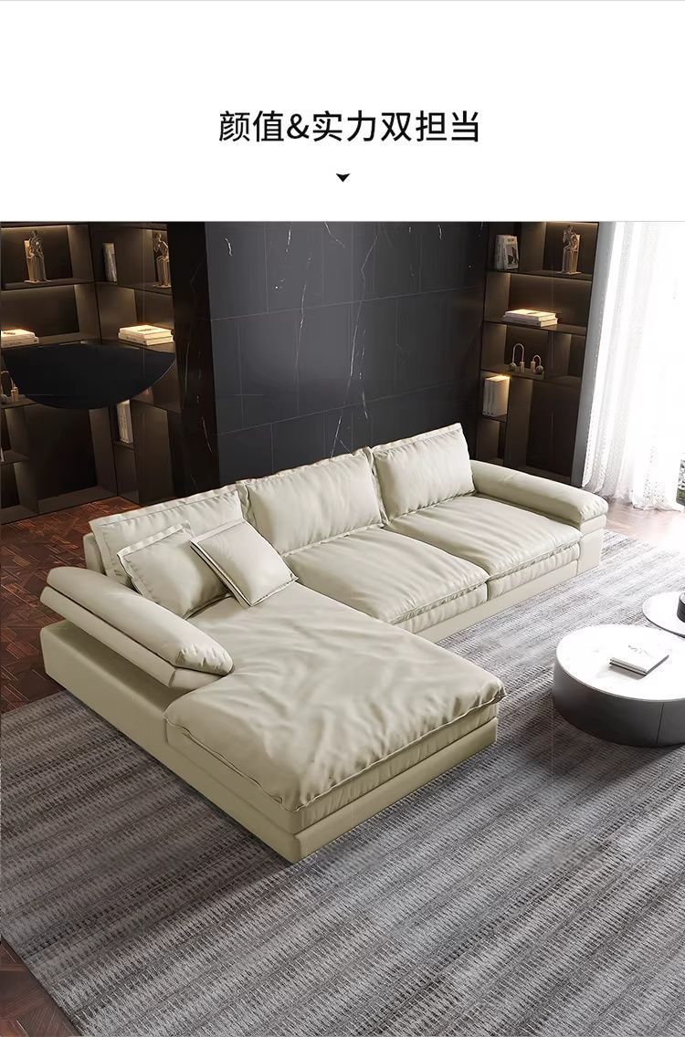 意式極簡生態皮沙發客廳2026新款轉角貴妃組合可調節扶手皮藝沙發