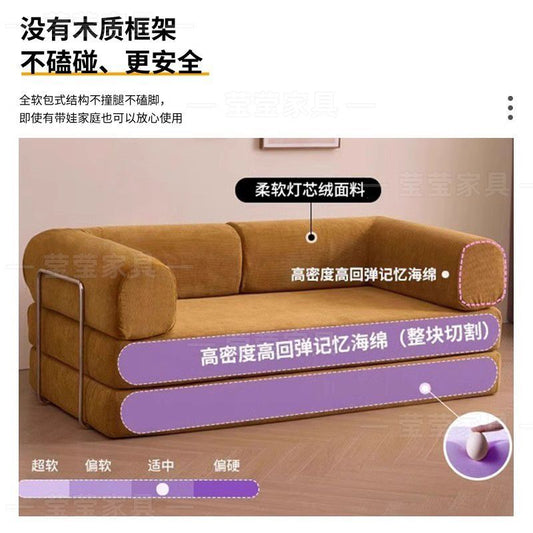 布艺沙发简约客厅小户型出租屋单双人无框沙发组装折叠两用沙发床