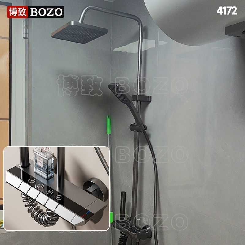博致恆溫增壓花灑套裝智能數顯鋼琴按鍵全銅鍍鉻壁掛式沐浴噴頭