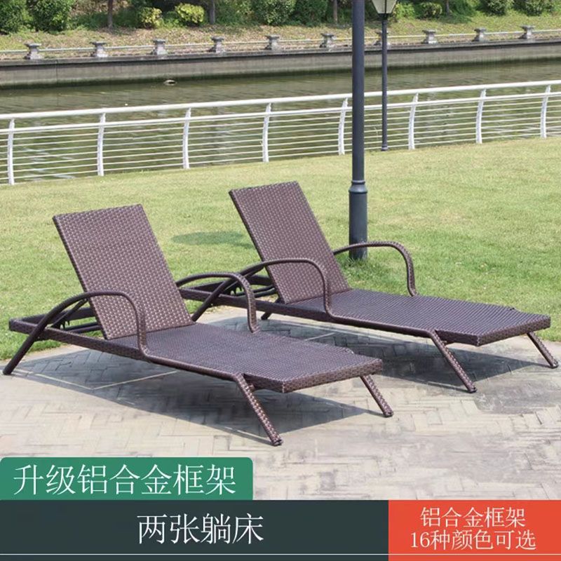 户外躺床阳台休闲藤椅室外庭院躺椅别墅游泳池躺床折叠藤编沙滩椅