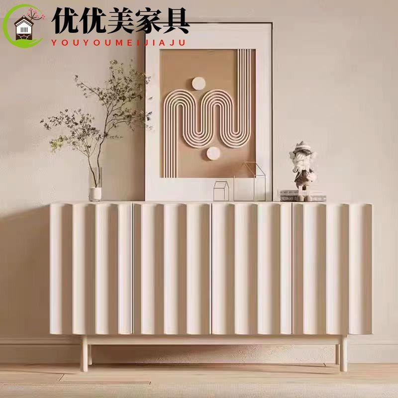 簡約現代極簡電視櫃奶油風法式儲物櫃地櫃北歐簡約電視櫃實木定製