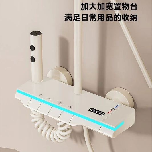 新款奶油白數顯恆溫花灑套裝淋浴浴室家用鋼琴淋浴器增壓噴頭套裝