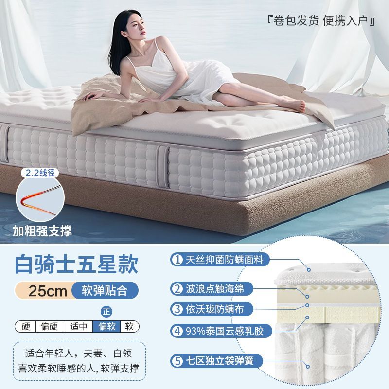 藍色記憶棉盒子牀墊超軟酒店超軟乳膠牀墊獨立彈簧席夢思壓縮捲包