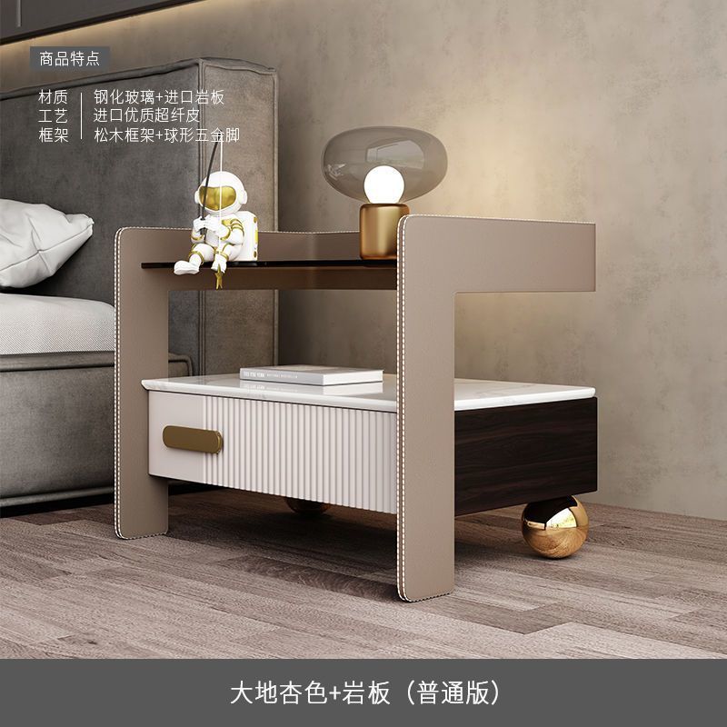 輕奢智能牀頭櫃巖板無線充電牀前櫃多功能感應燈簡約收納牀邊櫃