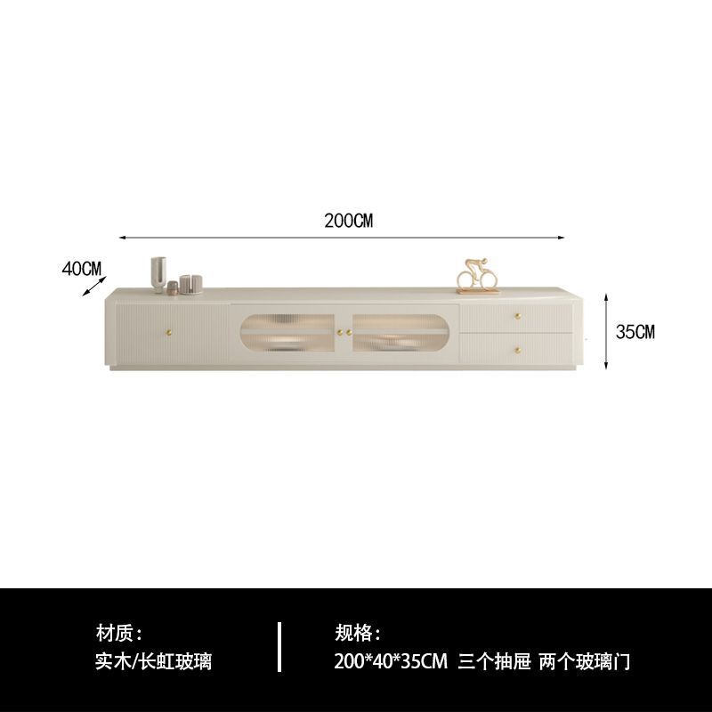 奶油風懸空電視櫃白色現代簡約實木小戶型懸掛式懸浮茶几電視機櫃